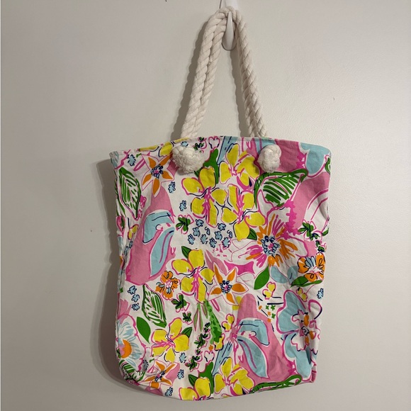 Handbags - Floral Tote Bag with Rope Handles